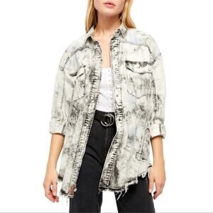 Free People Lovestruck Washed Black Shirt Jacket Shacket Medium